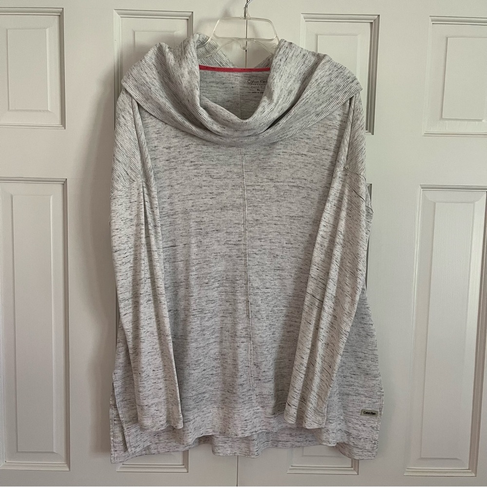 Calvin Klein Performance Waffle Cowl Neck Tunic Style Light Heather Gray Sweater